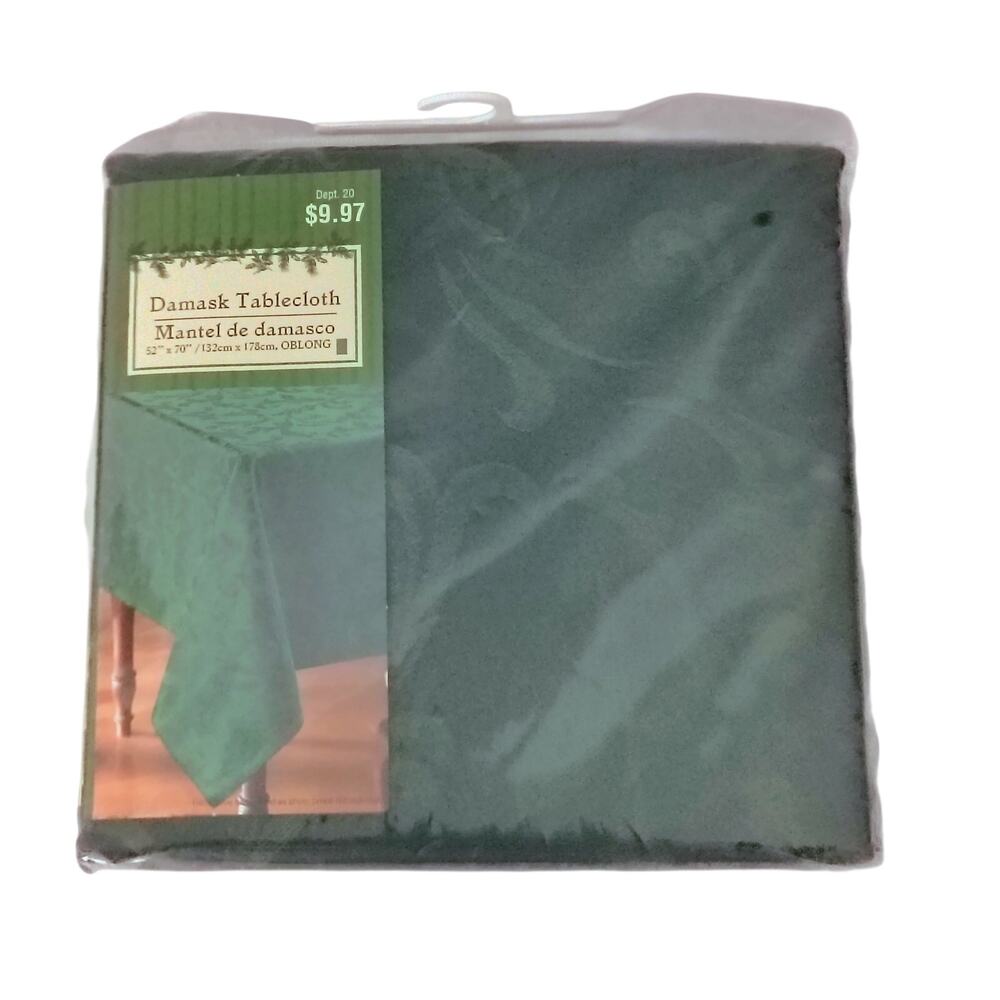 Vintage Green Damask Tablecloth 52"x 70" Oblong Christmas Holiday Decor NEW